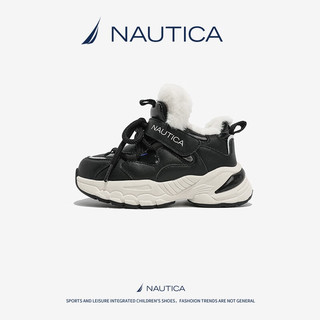 诺帝卡（NAUTICA）童鞋女童冬季加绒棉鞋男童休闲运动鞋冬鞋二棉鞋中大童高帮板鞋子 黑色 30码