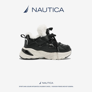 诺帝卡（NAUTICA）童鞋女童冬季加绒棉鞋男童休闲运动鞋冬鞋二棉鞋中大童高帮板鞋子 黑色 30码