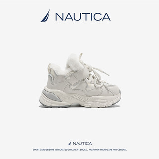 诺帝卡（NAUTICA）童鞋女童冬季加绒棉鞋男童休闲运动鞋冬鞋二棉鞋中大童高帮板鞋子 白色 35码