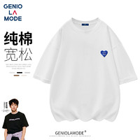 GENIOLAMODE 品牌刺绣短袖T恤男日常基础简约百搭情侣t恤衫纯棉休闲夏装