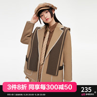 乐町商场同款学院风驼色毛呢外套秋披肩式西装大衣C1AAC4303 驼色