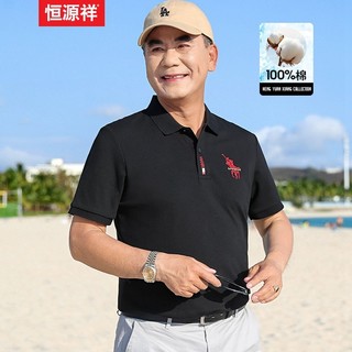 恒源祥中年男士纯棉短袖t恤男夏季polo体恤衫薄老年人衣服爸爸夏装 6501蓝色 175【120-135斤】