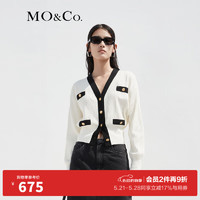 MO&Co.小香风金扣撞色V领针织衫开衫千金风上衣 米白色 M/165