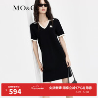 MO&Co.POLO领V领撞色边短袖连衣裙法式气质设计感裙子 黑色 S/160