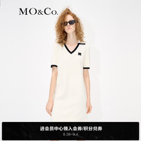 MO&Co.23夏V领撞色边短袖连衣裙MBC2DRS023法式气质 米白色 M/165