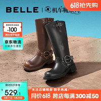 BeLLE 百丽 废土风金属扣机车靴女潮酷骑士靴B1527DG3 黑色 38