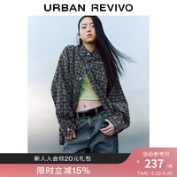 URBAN REVIVO UR2024春季女装时尚复古休闲几何提花牛仔衬衫UWV840007 蓝色 XS