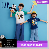 Gap 盖璞 男女幼童春季2024洋气圆领短袖T恤890551 藏蓝色 100cm(2-3岁)亚洲尺码