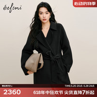 伊芙丽经典直筒腰带收腰长款双面呢大衣女驼色呢外套 黑色19.6羊绒  160/84A/M  117-126斤