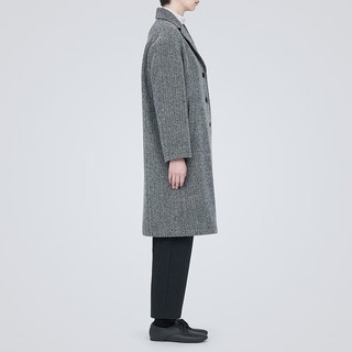 无印良品（MUJI） 女式羊毛混切斯特大衣长款外套毛呢大衣秋冬格雷系BDA19C3A 灰色图案 XS(150/76A)