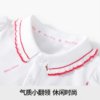 Classic Teddy精典泰迪女童T恤儿童短袖polo衫中小童装淑女衣服上衣 白色 120 