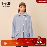 Teenie Weenie小熊秋冬颗粒绒A形中长款呢子大衣绵羊毛 浅蓝色 165/M