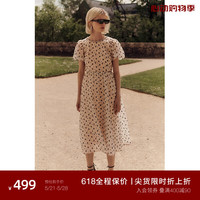 欧时力 黑标系列 植绒碎花短袖连衣裙女早秋泡泡袖法式 杏色870 XS