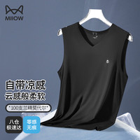 猫人（MiiOW）冰丝男士背心兰精莫代尔凉感无痕透气宽肩运动休闲夏季薄款打底衫 黑色 2XL/180130-145斤