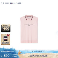 TOMMY HILFIGER24春夏童装女简约刺绣无袖镶边POLO针织衫TH2422820 粉色104 7/130cm