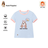 暇步士(Hush Puppies)童装女童短袖圆领衫2024夏装儿童短袖丝滑云柔棉轻薄透气舒适 冰晶蓝 100cm