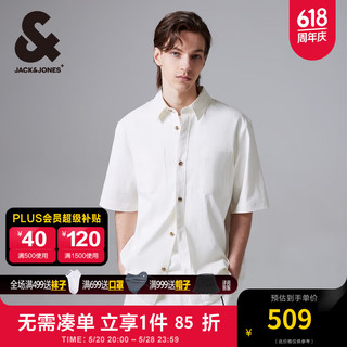 杰克·琼斯（JACK&JONES）夏季略宽松舒适百搭尖领休闲简约风短袖衬衫男装224204029 雪白色SNOW WHITE 常规 165/88A/XS