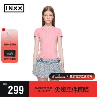 英克斯（inxx）潮牌夏女式铆钉短袖T恤修身短款XXE2010290 粉色 S
