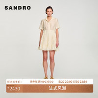 SANDRO2024春夏女装法式气质收腰荷叶边短款连衣裙SFPRO03117 淡褐色 40