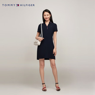 TOMMY HILFIGER【撞色镶边】 24春夏女简约绣标净色POLO连衣裙76J5007 藏青色FAP S