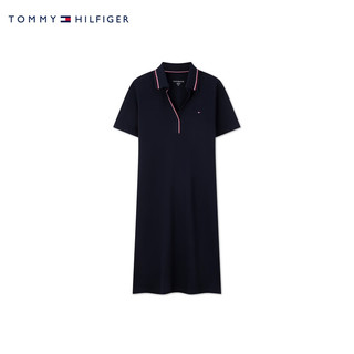 TOMMY HILFIGER【撞色镶边】 24春夏女简约绣标净色POLO连衣裙76J5007 藏青色FAP S