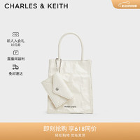 CHARLES&KEITH24夏新品纯色褶皱磁吸手提斜挎托特包女CK2-30782347 Cream S