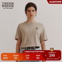 Teenie Weenie小熊女装2024新款法国麻微宽松短袖T恤亚麻混纺打底