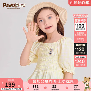 Paw in Paw PawinPaw卡通小熊童装24年春夏季女童泡泡袖短袖衬衫 Yellow黄色/30 150