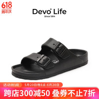 Devo 的沃 Life的沃男女同款凉拖EVA一字拖鞋外穿夏季防水海边沙滩鞋1618 黑色EVA 37