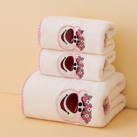 88VIP：Disney 迪士尼 2024新款草莓熊珊瑚绒毛浴巾三件套女家用吸水速干毛巾