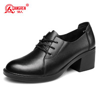 QIANGREN 强人 舒适女单鞋头层牛皮5.5CM气质高跟女鞋 JDLA73221 黑色 40