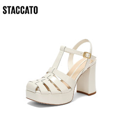 STACCATO 思加图 新款芭比鞋镂空罗马凉鞋气质粗跟女鞋黑色EJW03BL3