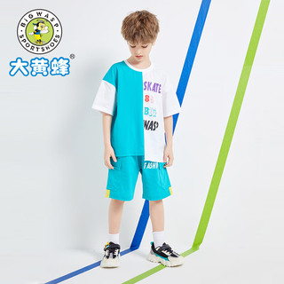 大黄蜂童装 男童短袖儿童休闲透气T恤2024夏季男孩韩版中大童运动上衣 蓝白 160