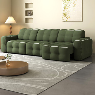 QM 曲美家居 沙发 多功能沙发布艺电动平移伸缩沙发床 橄榄绿-三电动位 三人位 2.81m
