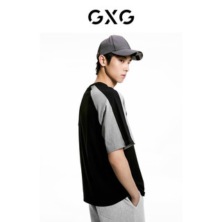 GXG男装    黑灰撞色复古休闲宽松短袖T恤男生上衣 24年夏季 黑色 165/S