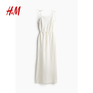 H&M女装2024夏季方领无袖柔软系带装饰缎质吊带裙1234731 奶油色 155/80