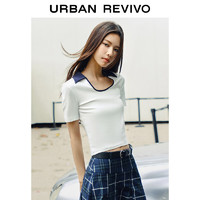 UR2024夏季女装都市休闲百搭撞色领口修身T恤衫UWU440061 本白 XL