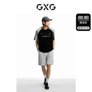 GXG男装    黑灰撞色复古休闲宽松短袖T恤男生上衣 24年夏季 黑色 175/L