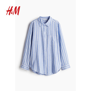 H&M女装上衣2024夏季亚麻混纺衬衫1027844 蓝色 1