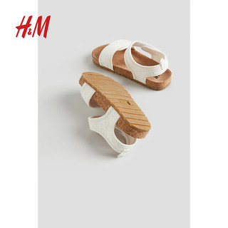 H&M童鞋女童2024夏季潮流舒适透气休闲无跟踝带凉鞋1212585 白色 150mm