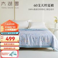 太湖雪 夏凉被100%桑蚕长丝填充可水洗空调被子莱赛尔面料天丝夏被 夏花绚烂-蓝 220