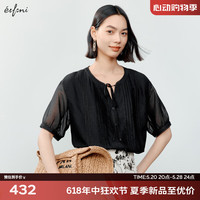 伊芙丽（eifini）伊芙丽透感棉纱质精致拼接花边衬衫女2024夏装基础通勤小上衣 黑色发 160/84A/M