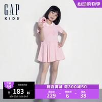 Gap女幼童2024夏季polo翻领撞色百褶短袖连衣裙儿童装466137 粉色 100cm(2-3岁)亚洲尺码