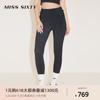 MISS SIXTY2024春季瑜伽裤女运动外穿中腰显瘦弹力八分裤 黑色 S