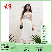 H&M女装裙子2024夏季新款中长款织带连衣裙1240202