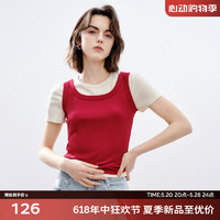 伊芙丽优可丝环保罗纹慵懒风休闲百搭背心女2024春装 红色 XL 125-135斤