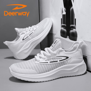 德尔惠（DEERWAY）运动鞋男鞋2024夏季鞋子男士网面舒适跑步鞋 白色 44 