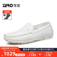ZERO 零度Zero男鞋2024春季日常休闲真皮柔软防滑压花驾车乐福豆豆鞋 白色 44