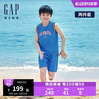 Gap男童2024夏季泡泡布logo背心短裤套装运动风儿童装466683 蓝色 160cm(14-15岁) 亚洲尺码