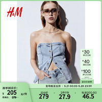 H&M女装裤子2024夏季高腰无弹力棉质合身版牛仔短裤1217042 淡牛仔蓝 150/60 32